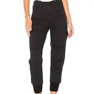 Vince Black Cargo Jogger Pants Size 2 Pockets Rib Knit Ankle Cotton Spandex